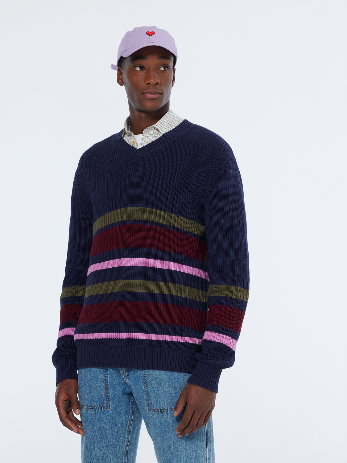 Striped v-neck pullover