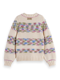 Multi-color rainbow yarn striped pullover