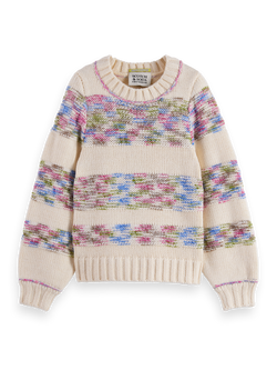 Multi-color rainbow yarn striped pullover