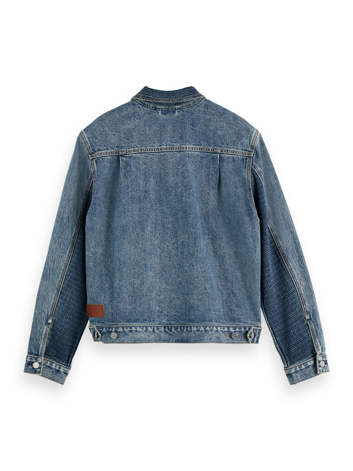 Denim trucker jacket with contrast check panelling
