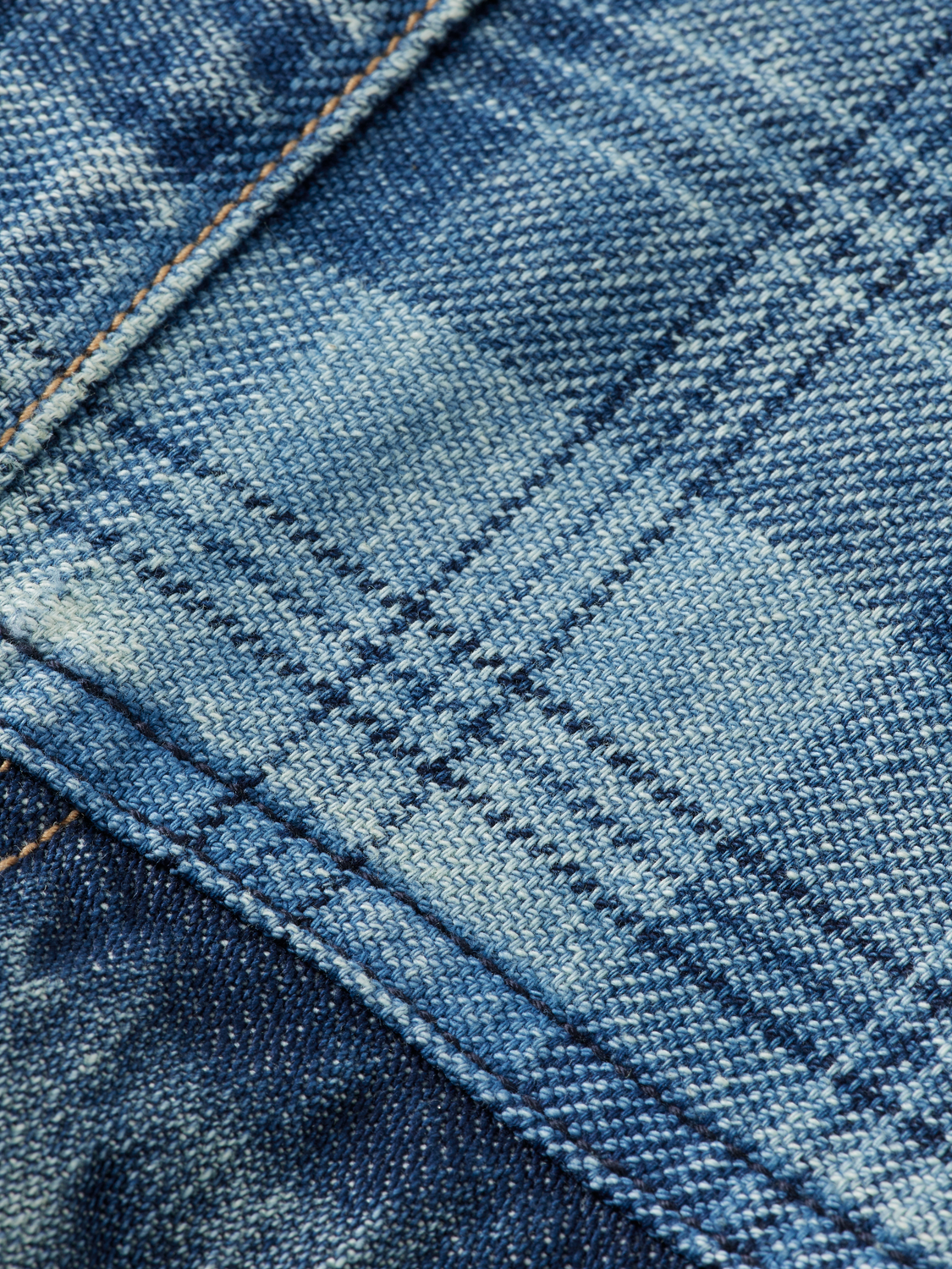 Denim trucker jacket with contrast check panelling