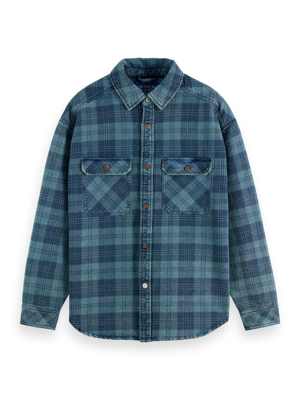 Washed denim checked overshirt