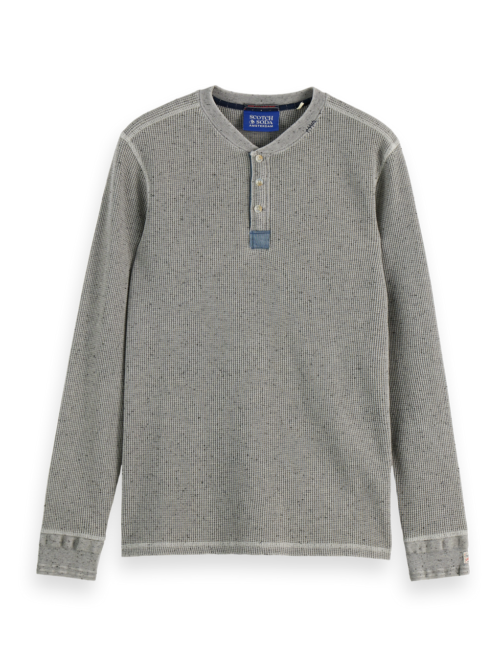 long sleeve henley with chambray details