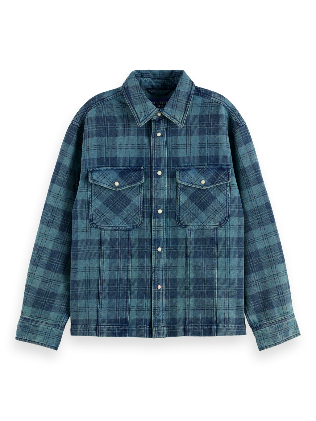 Washed denim checked overshirt