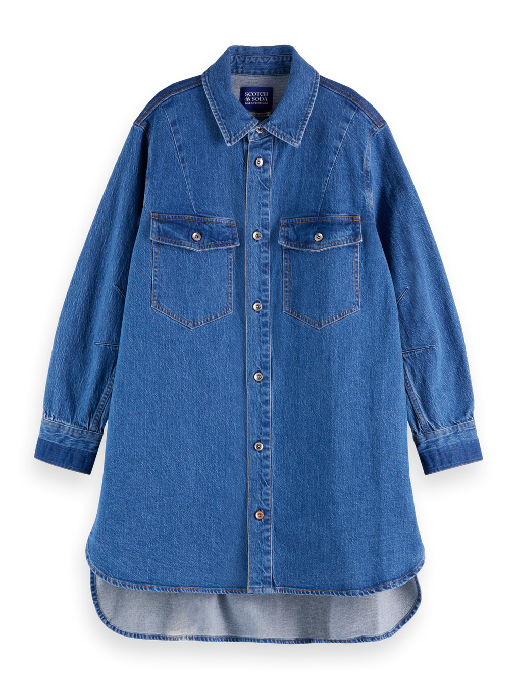 Washed denim mini shirtdress