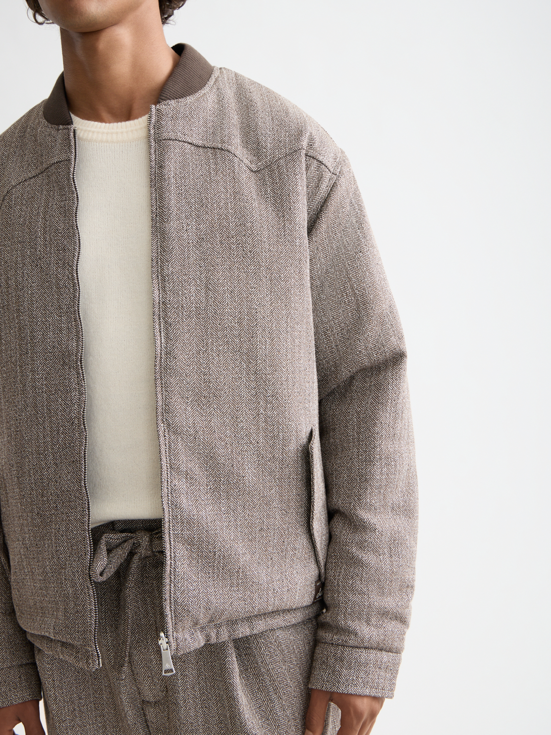 Reversible yarn-dyed padded bomber jacket