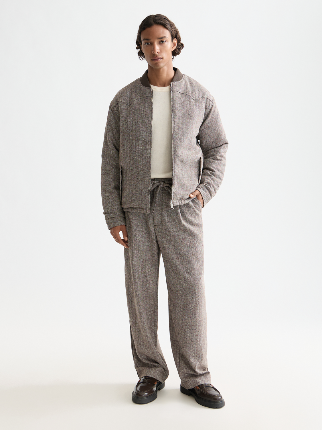 Reversible yarn-dyed padded bomber jacket