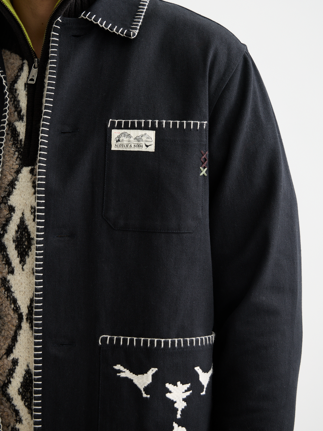 スコッチアンドソーダ　パッチワークジャケット Embroidered cotton-blend worker jacket – Scotch & Soda Amsterdam