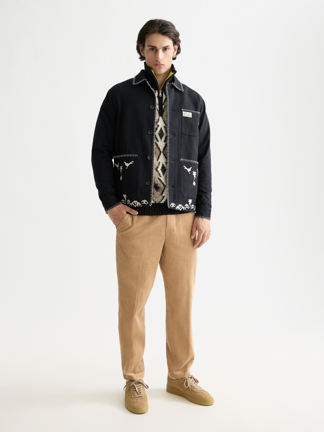 Embroidered cotton-blend worker jacket