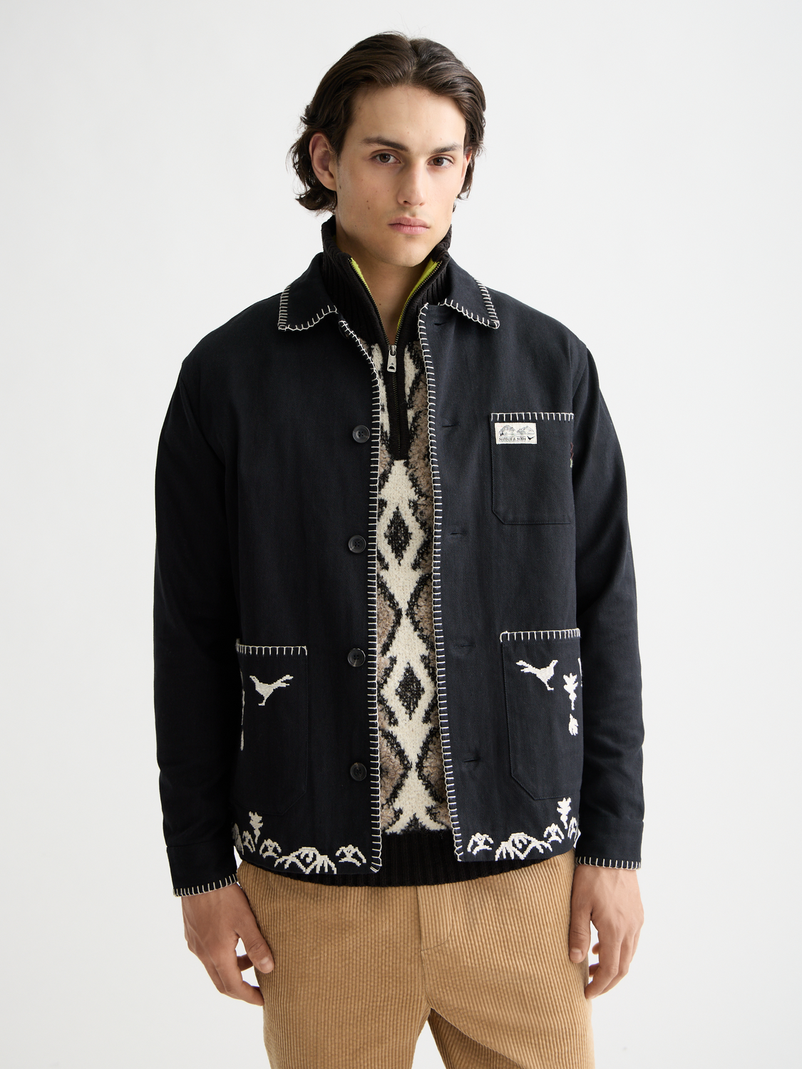 Embroidered cotton-blend worker jacket