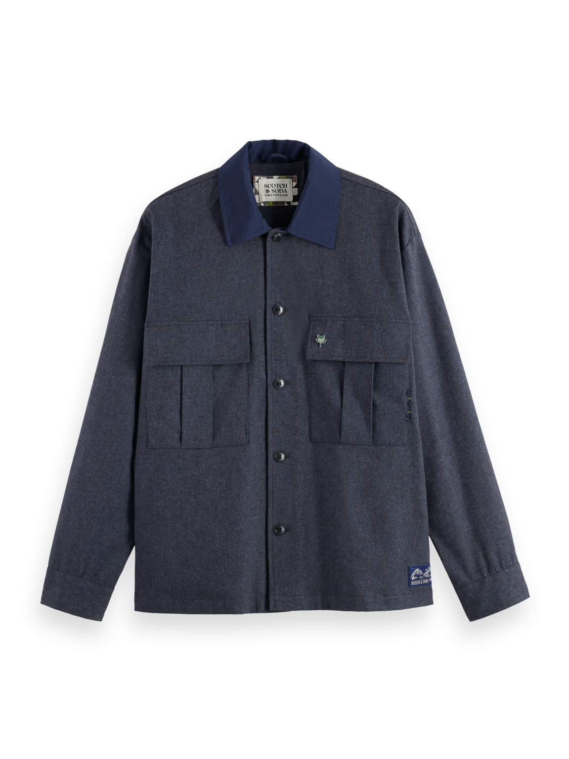 Melange cotton-blend nylon-trimmed army overshirt