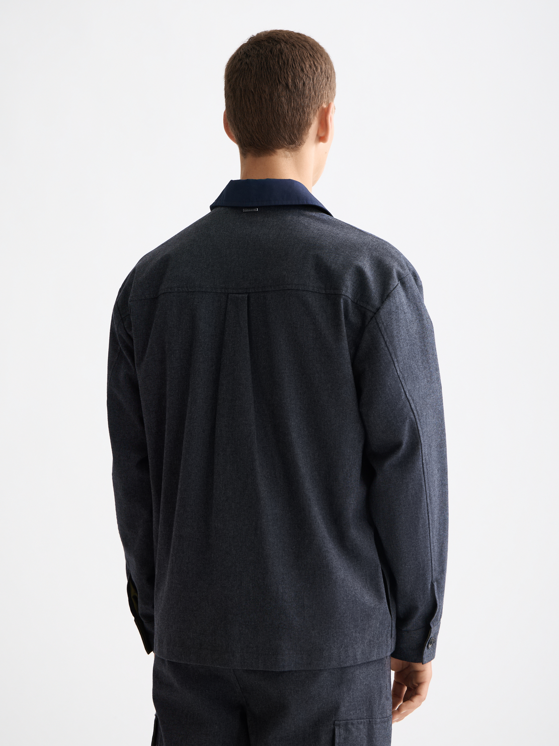 Melange cotton-blend nylon-trimmed army overshirt