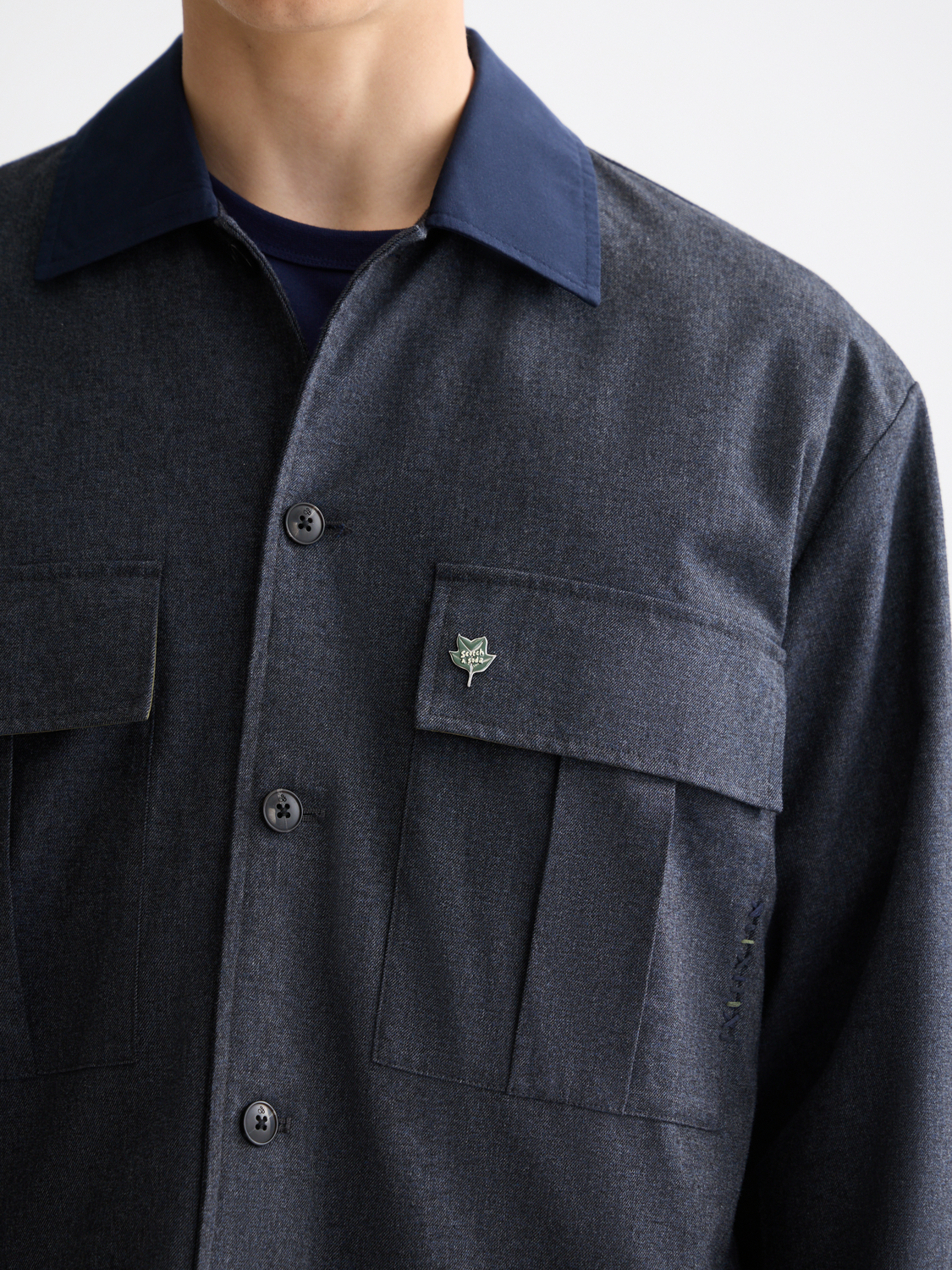 Melange cotton-blend nylon-trimmed army overshirt