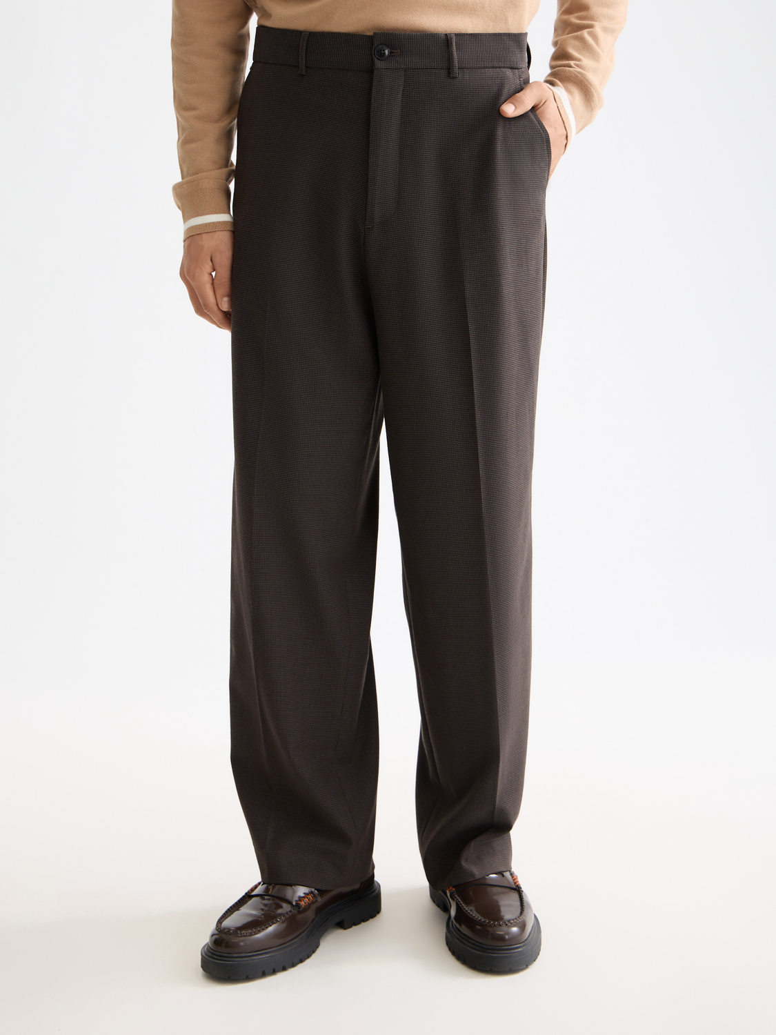 Yarn-dyed cool wool-blend baggy fit chino