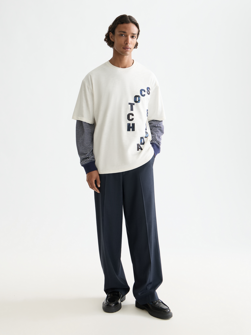 Yarn-dyed cool wool-blend baggy chino
