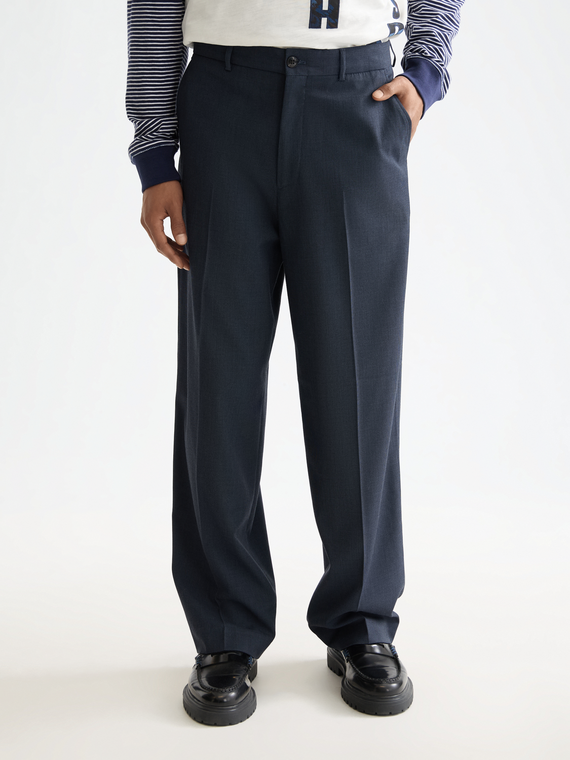 Yarn-dyed cool wool-blend baggy chino