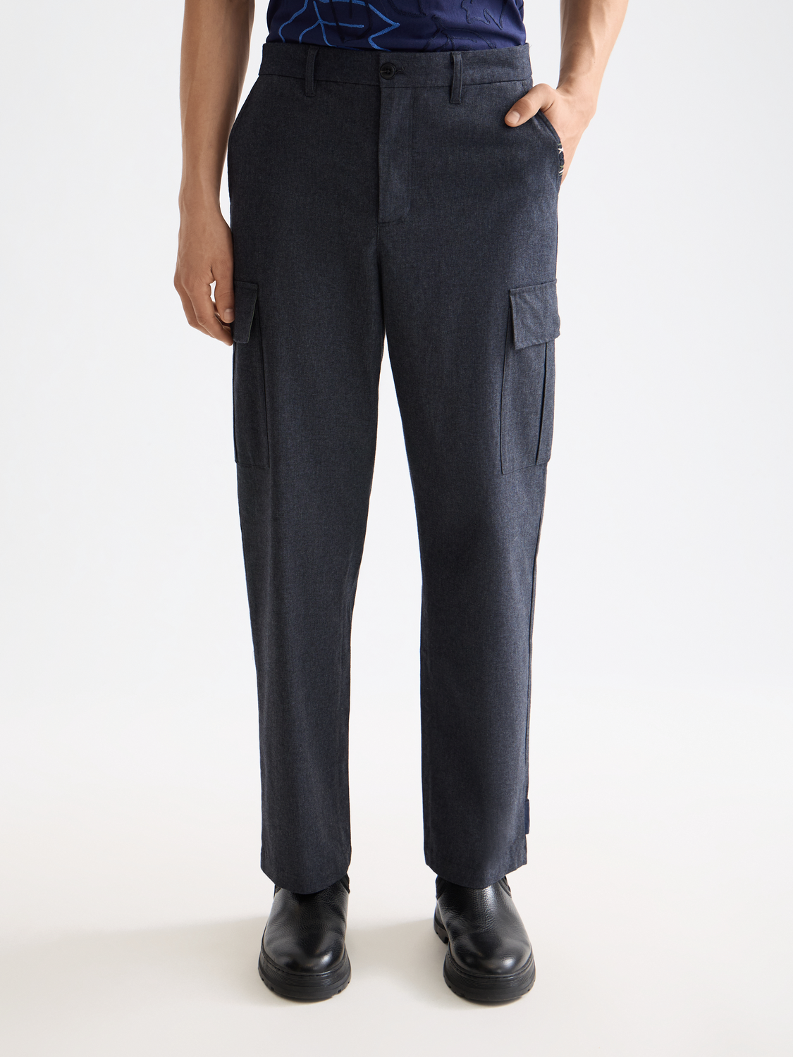 Melange cotton-blend relaxed straight cargo