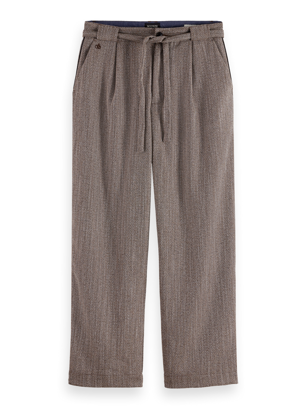 Herringbone yarn-dyed pleated baggy fit chino