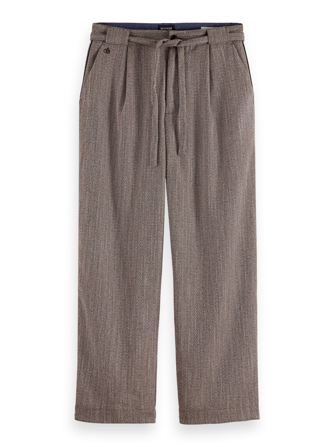 Herringbone yarn-dyed pleated baggy fit chino