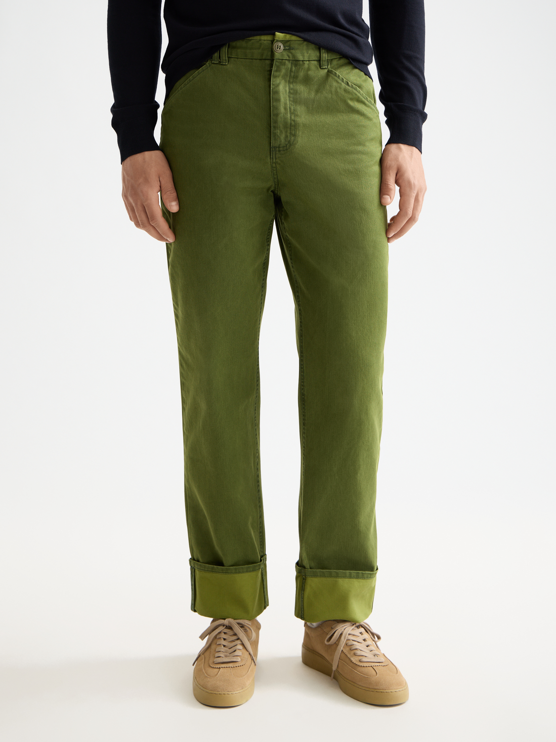 Clarke- washed cotton-blend herringbone straight fit chino