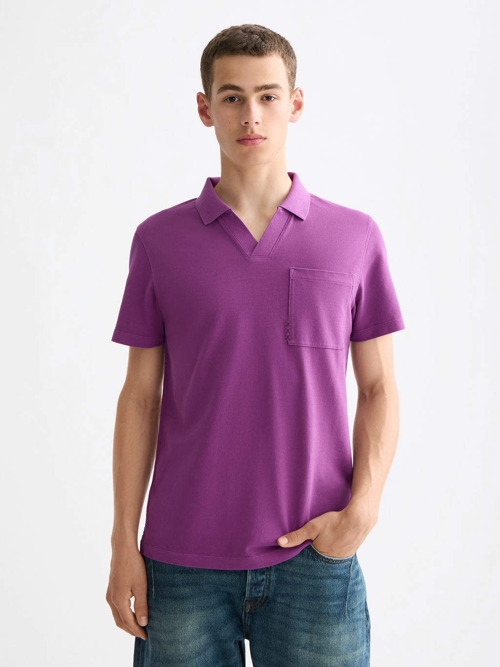 Garment-dyed pique relaxed fit pocket polo