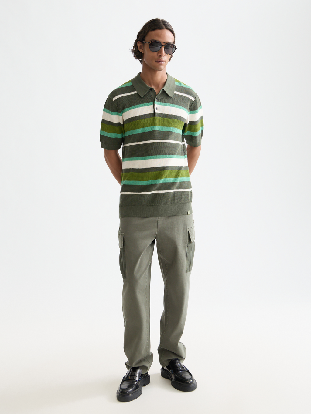 Knitted striped regular polo