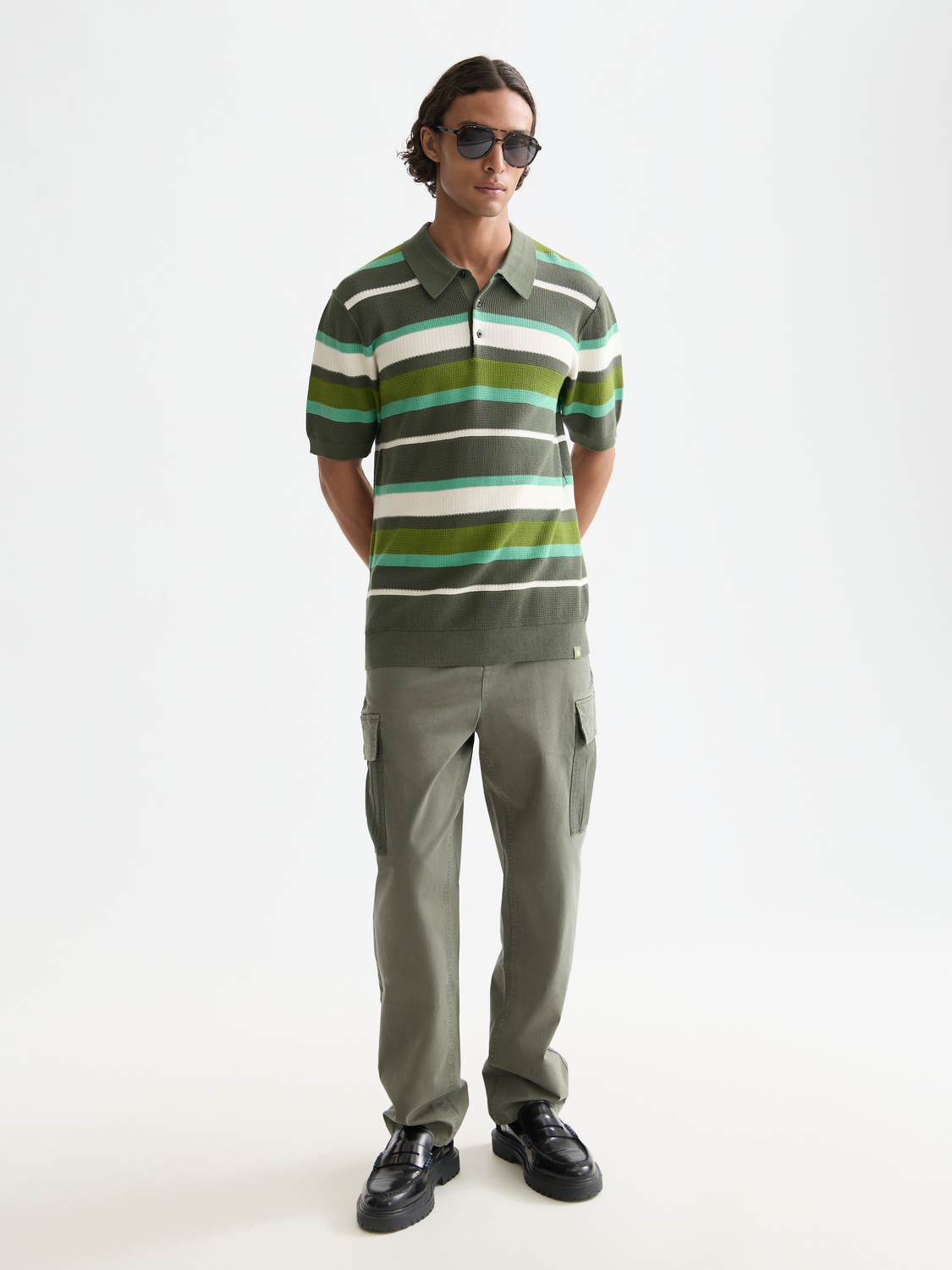Knitted striped regular polo