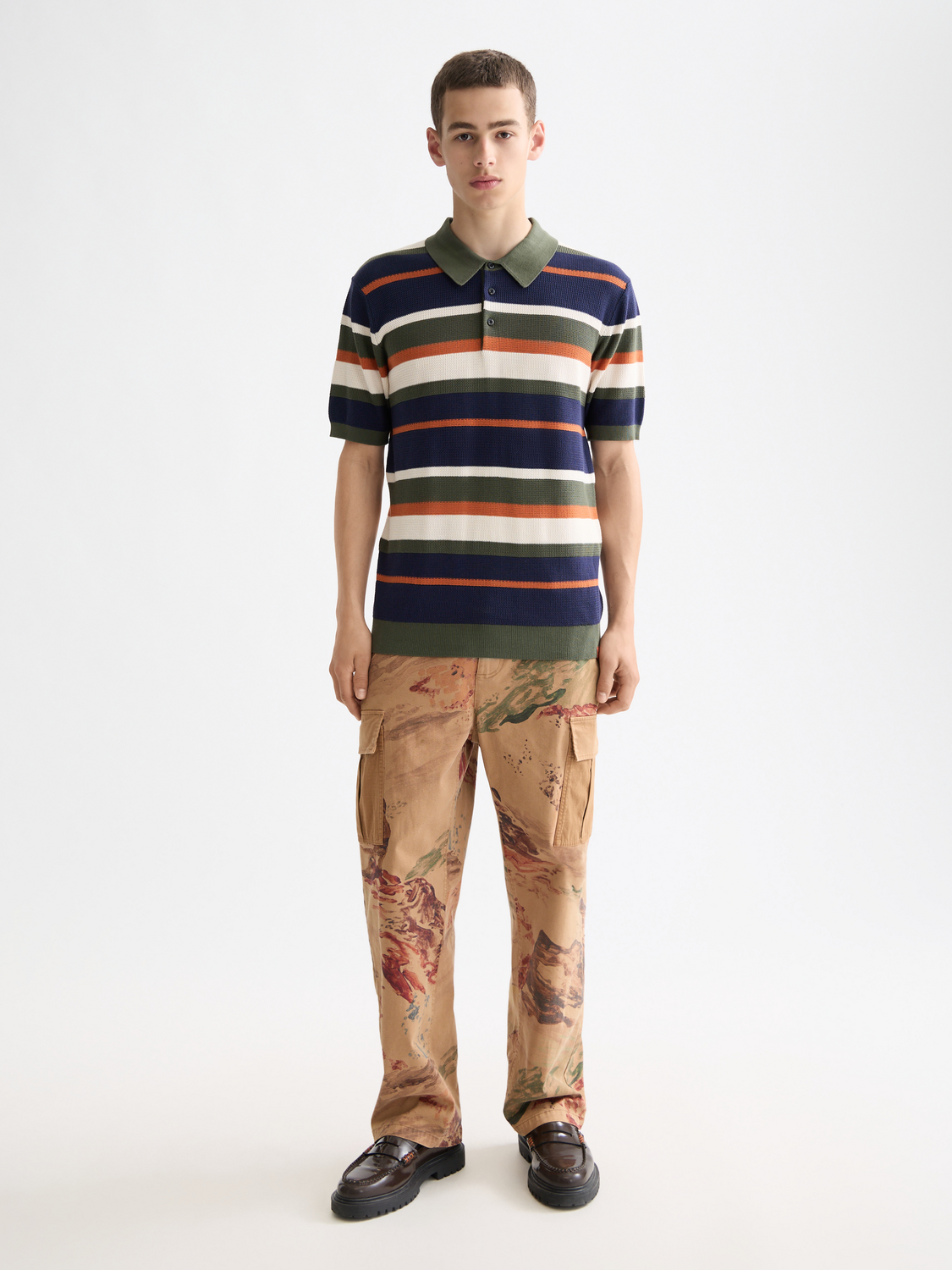 Knitted striped regular polo
