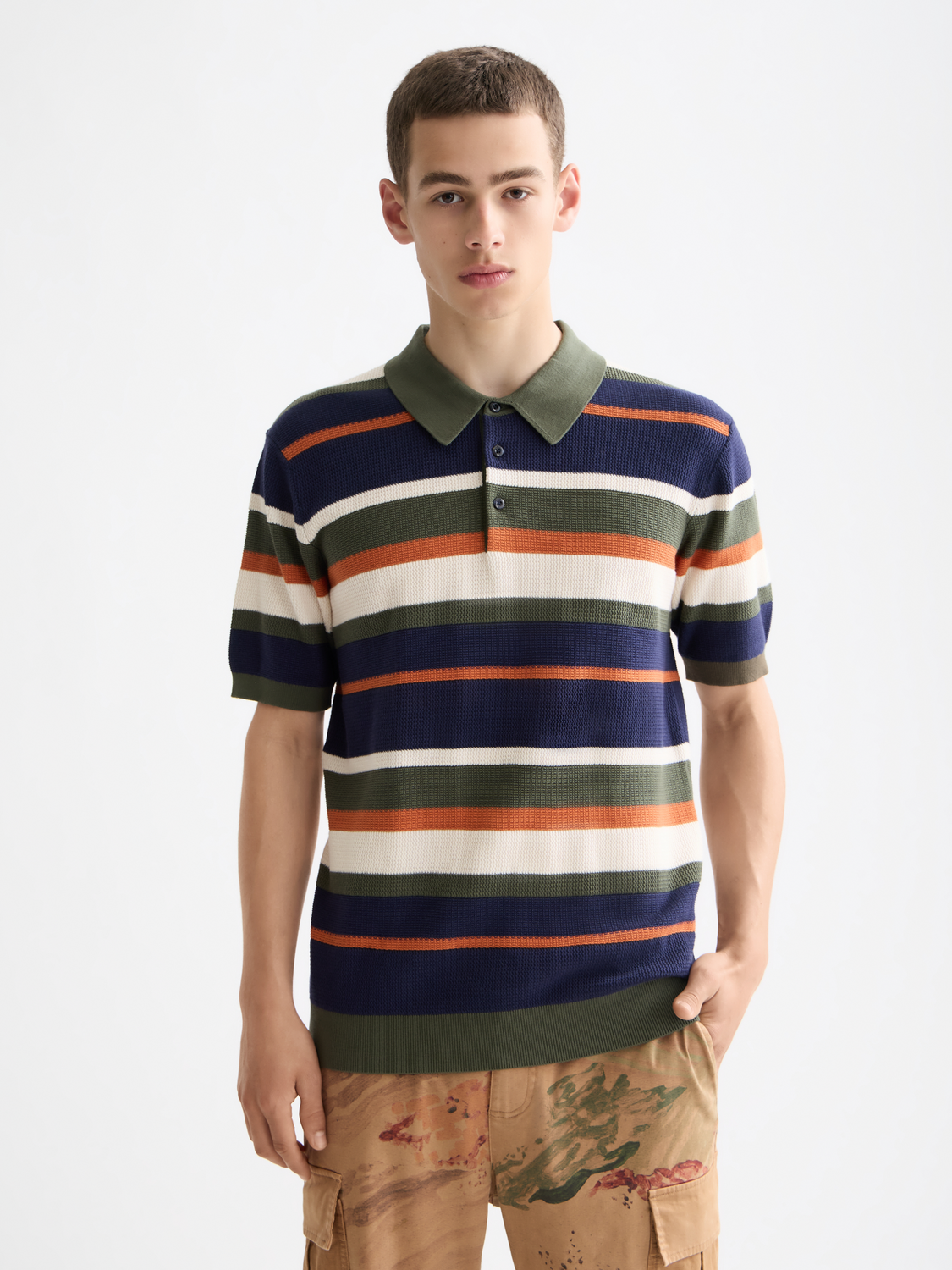 Knitted striped regular polo