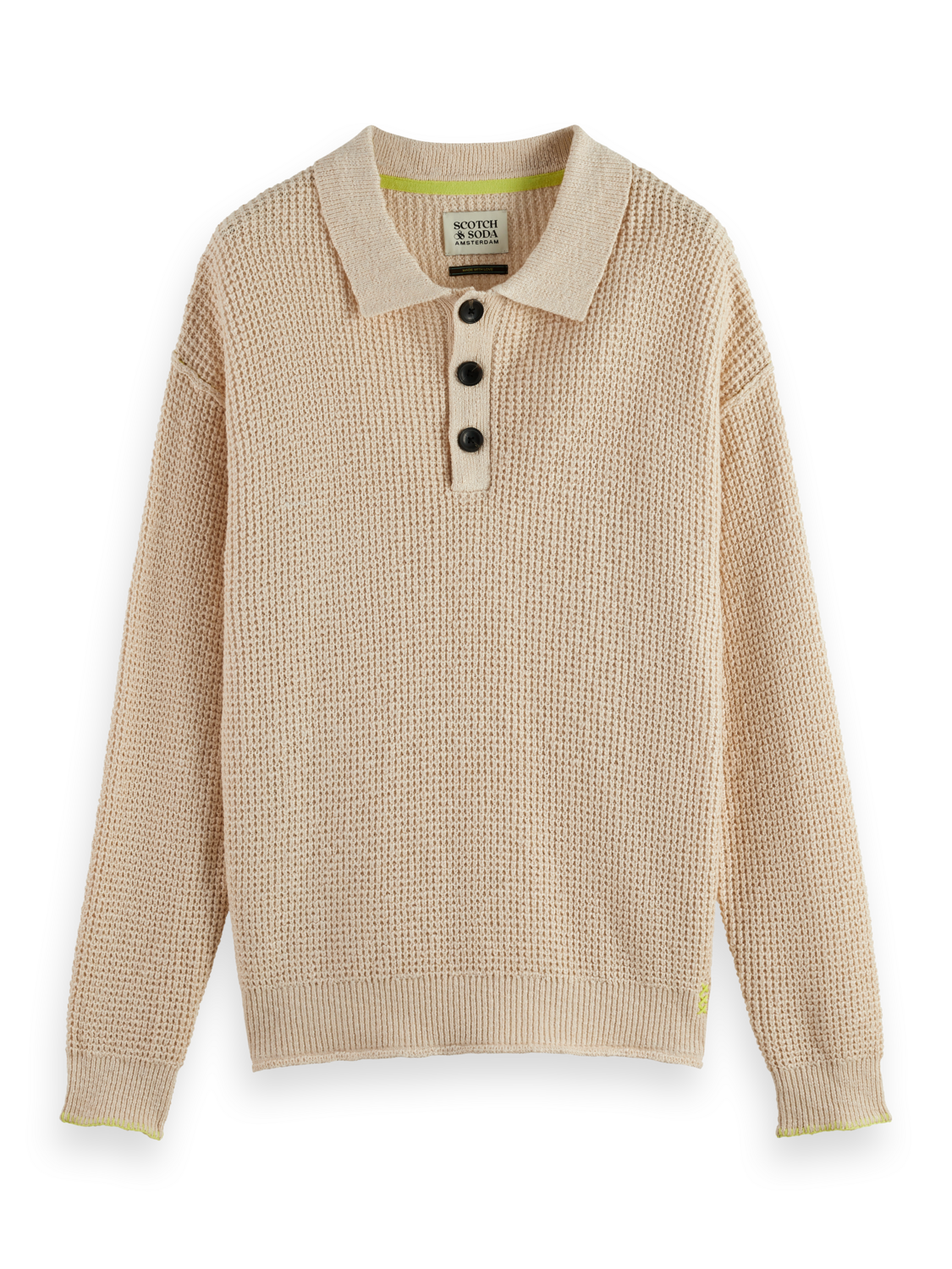 Waffle dropped shoulder long sleeve polo