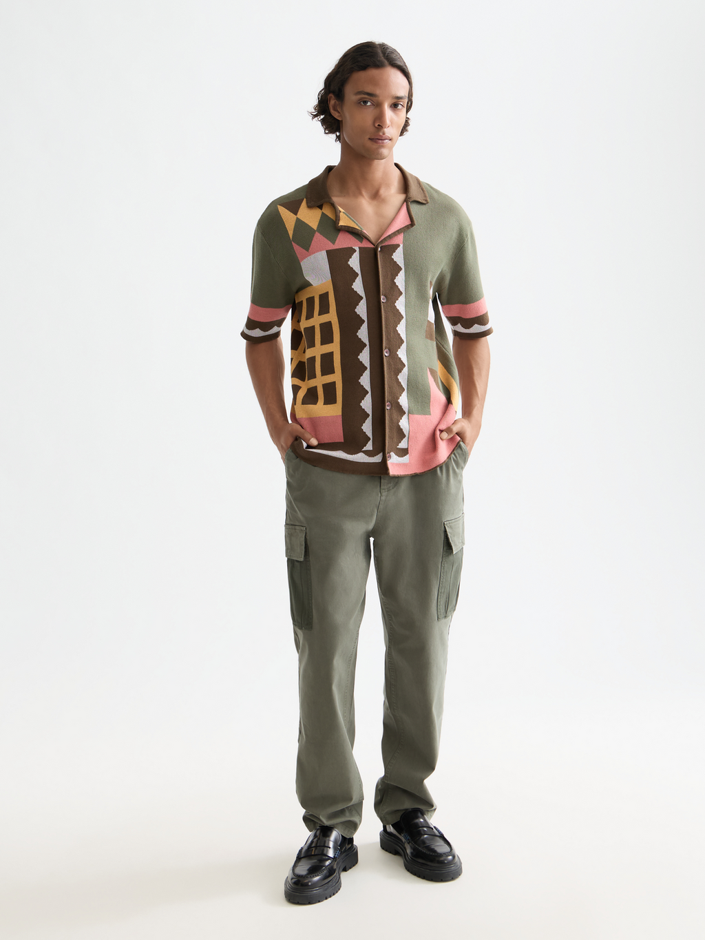 Knitted jacquard short sleeve shirt