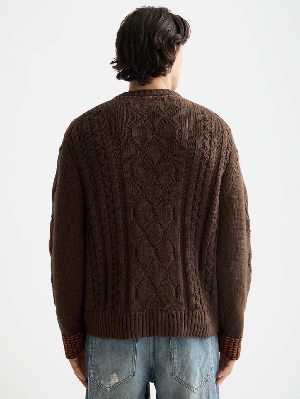 V-Neck chunky cable loose pullover