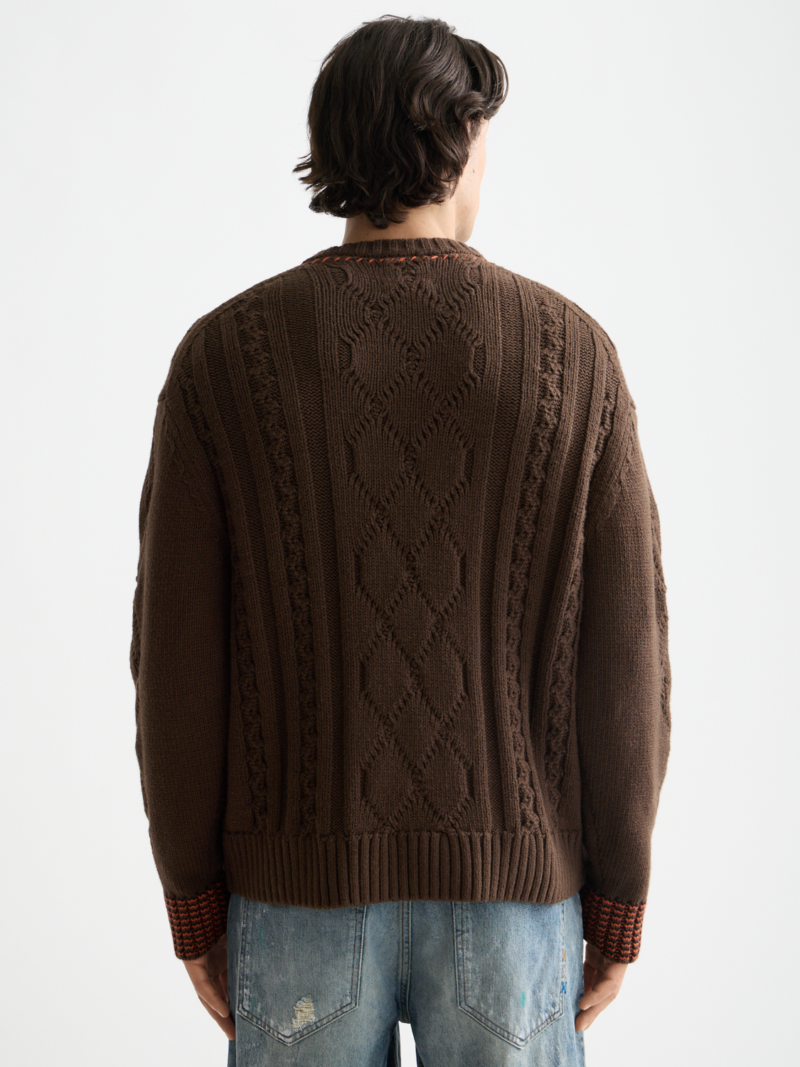 V-Neck chunky cable loose pullover