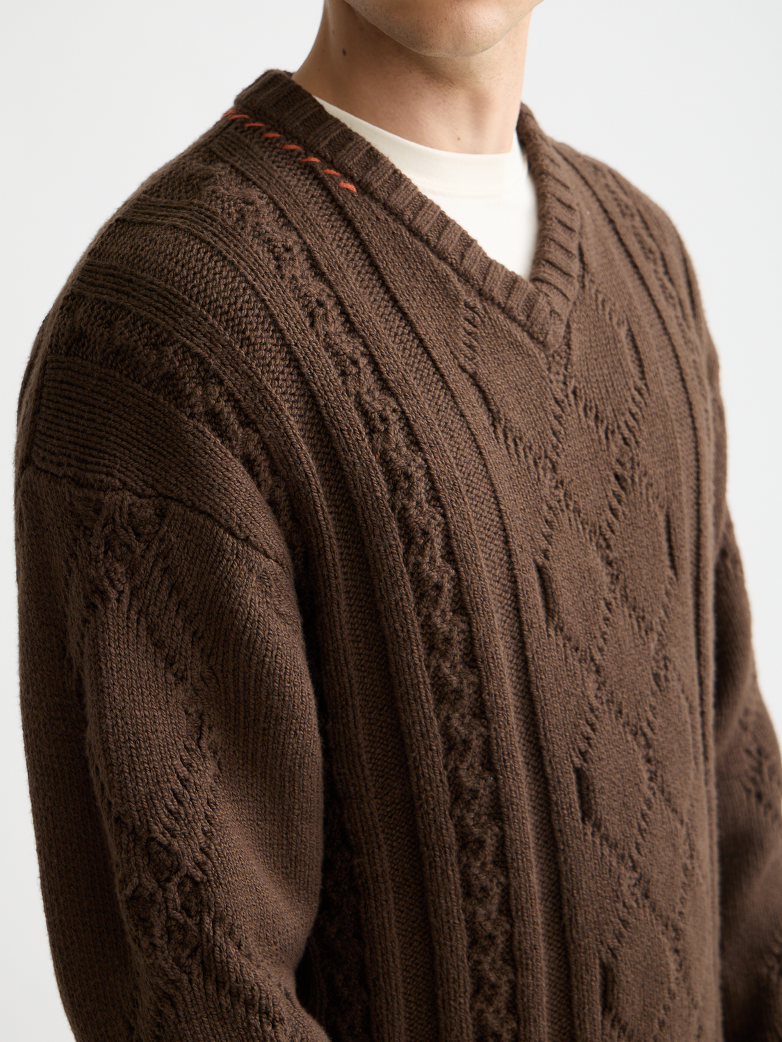 V-Neck chunky cable loose pullover