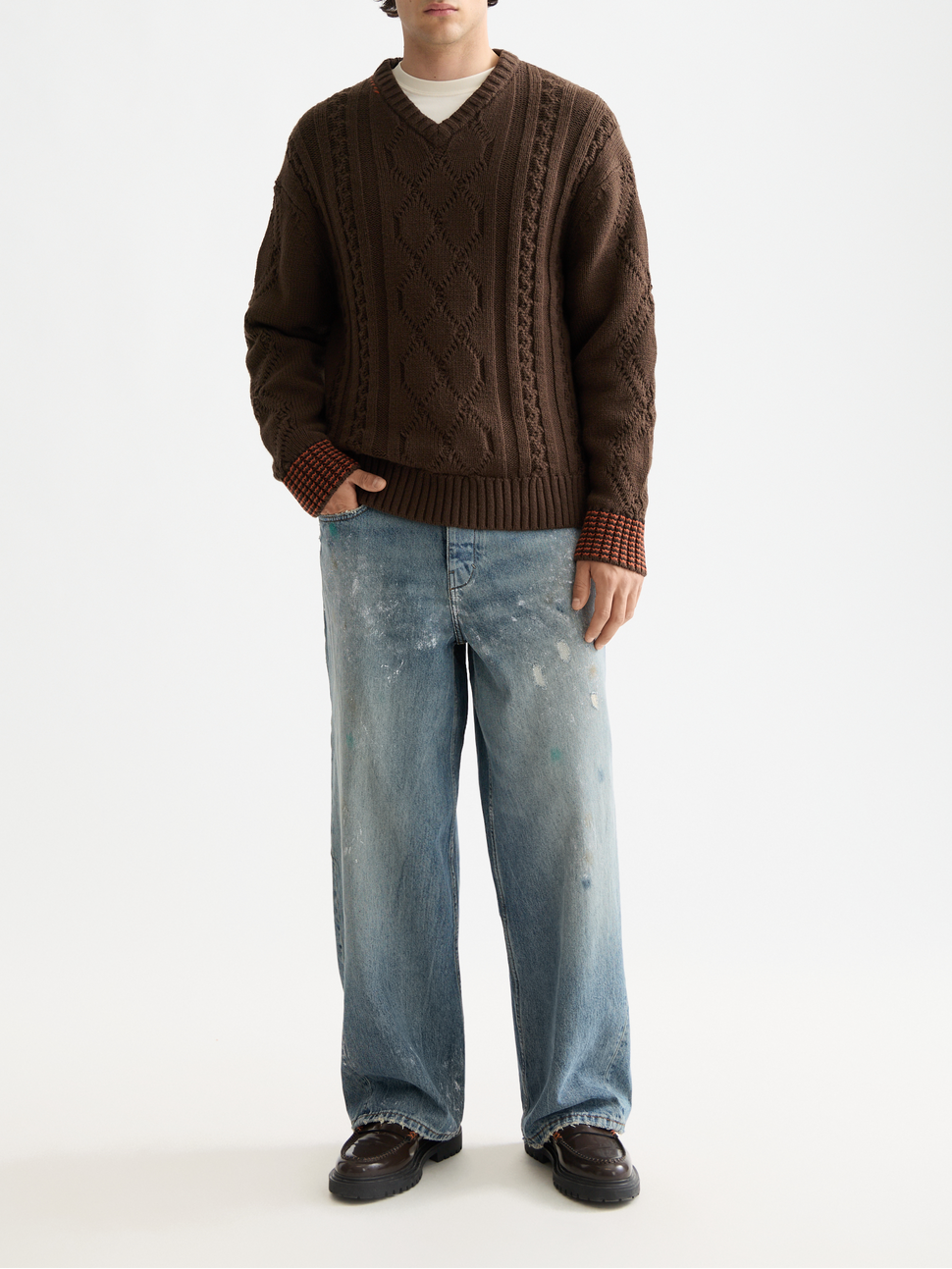 V-Neck chunky cable loose pullover – Scotch & Soda Amsterdam