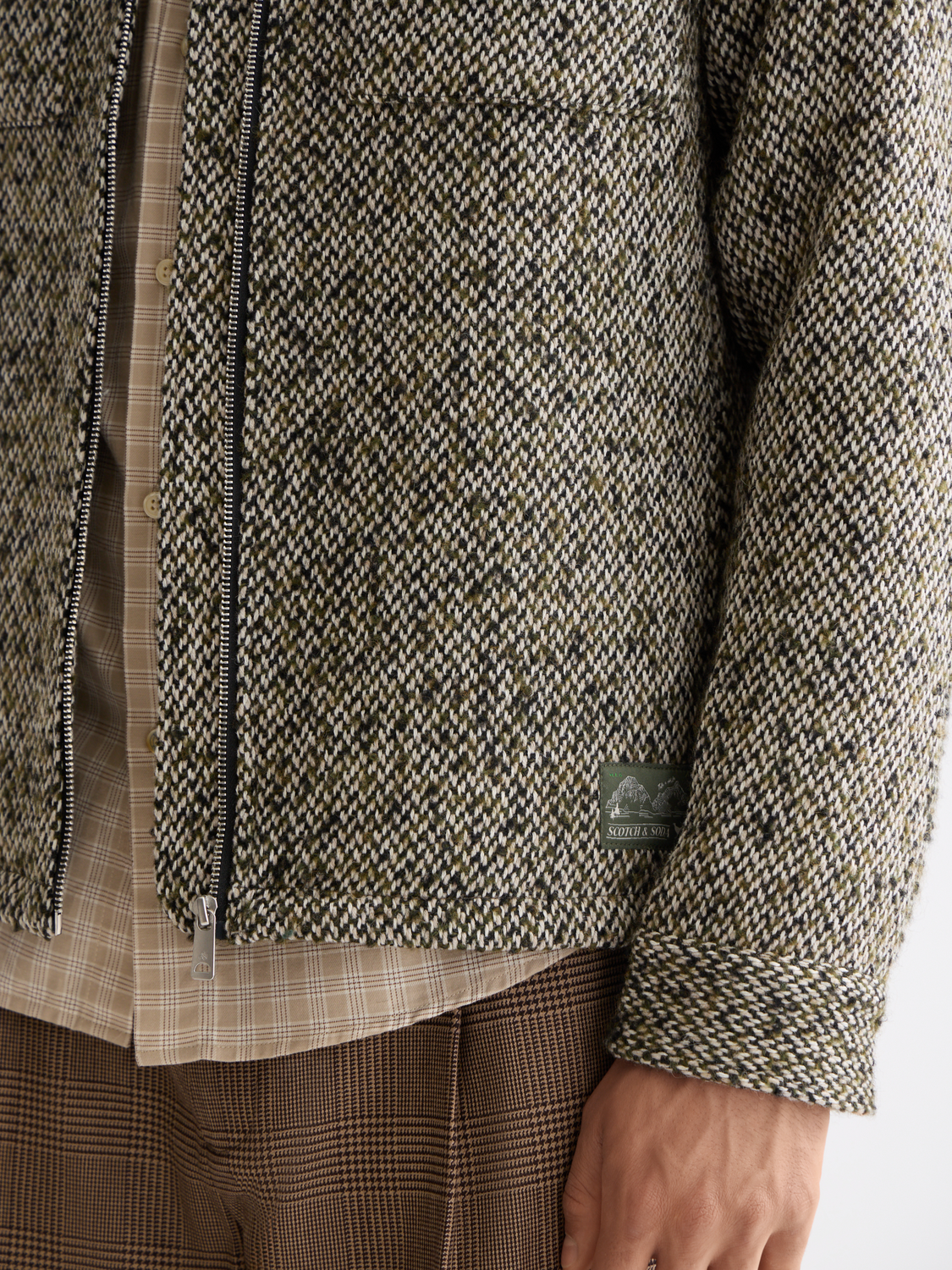 Multicoloured tweed wool-blend overshirt