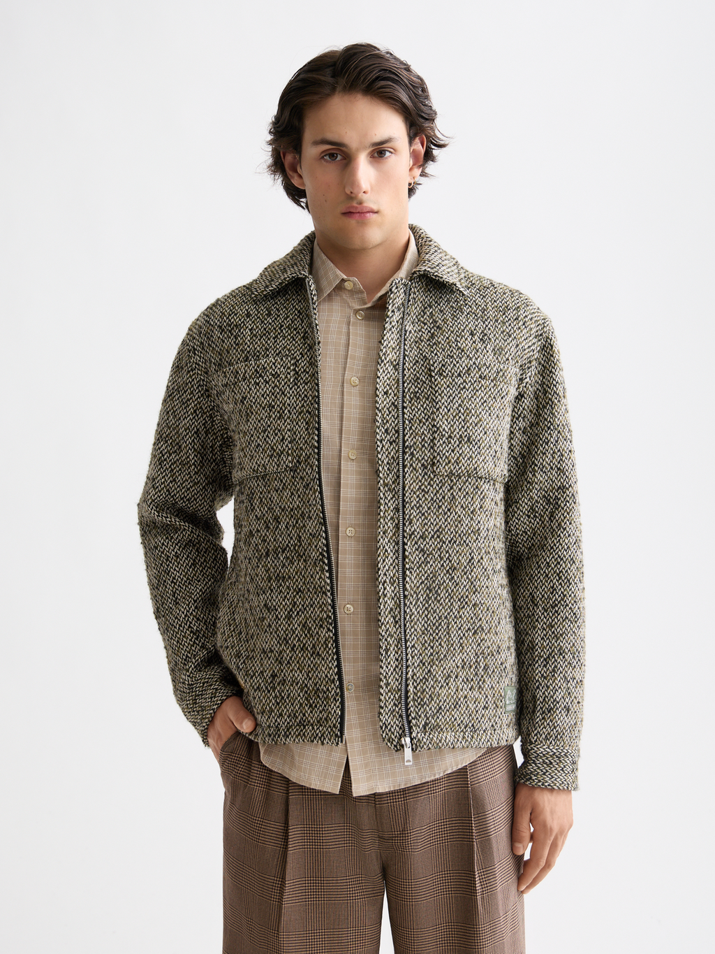 Multicoloured tweed wool-blend overshirt