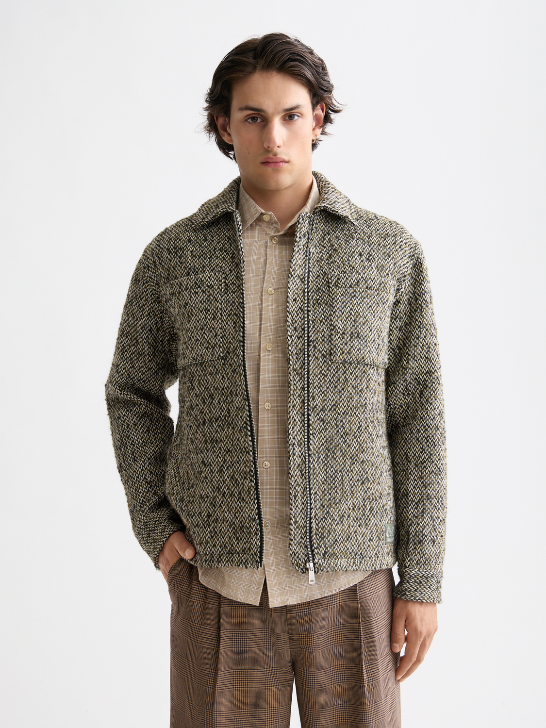 Multicoloured tweed wool-blend overshirt