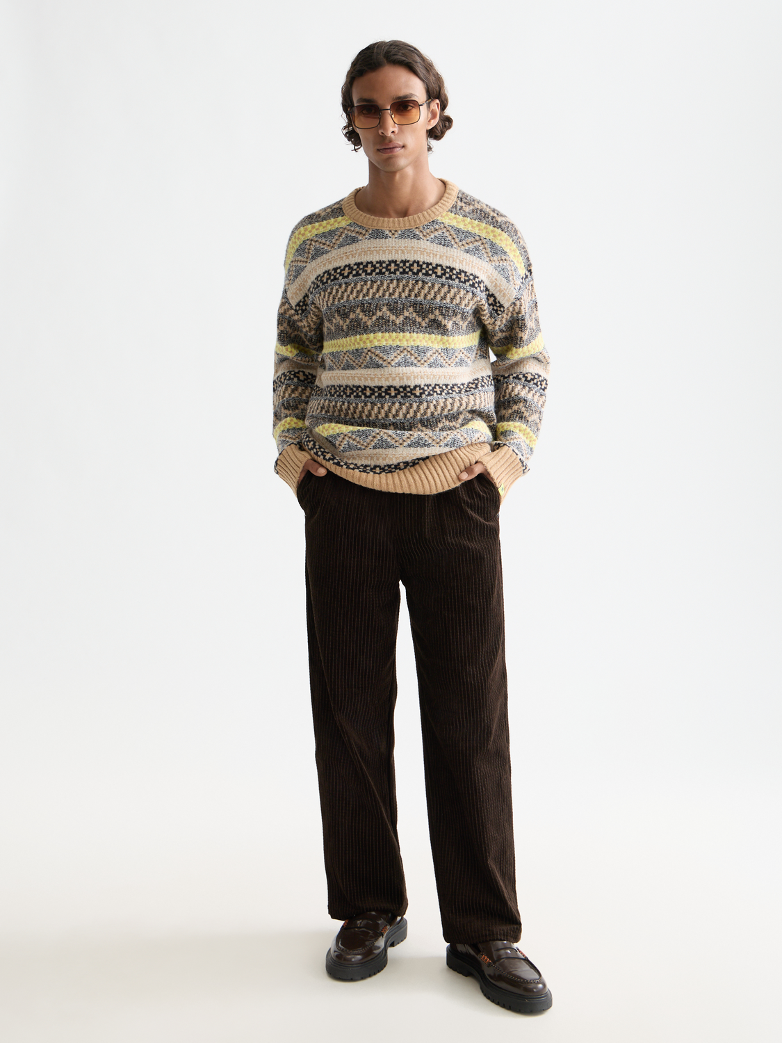 Jacquard dropped shoulder crewneck