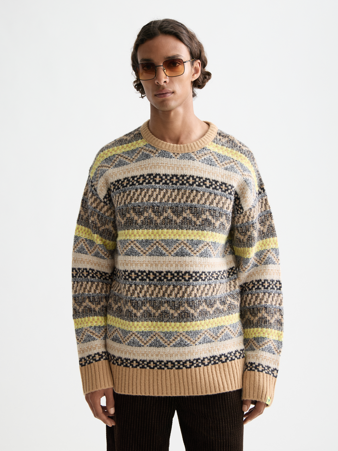 Jacquard dropped shoulder crewneck