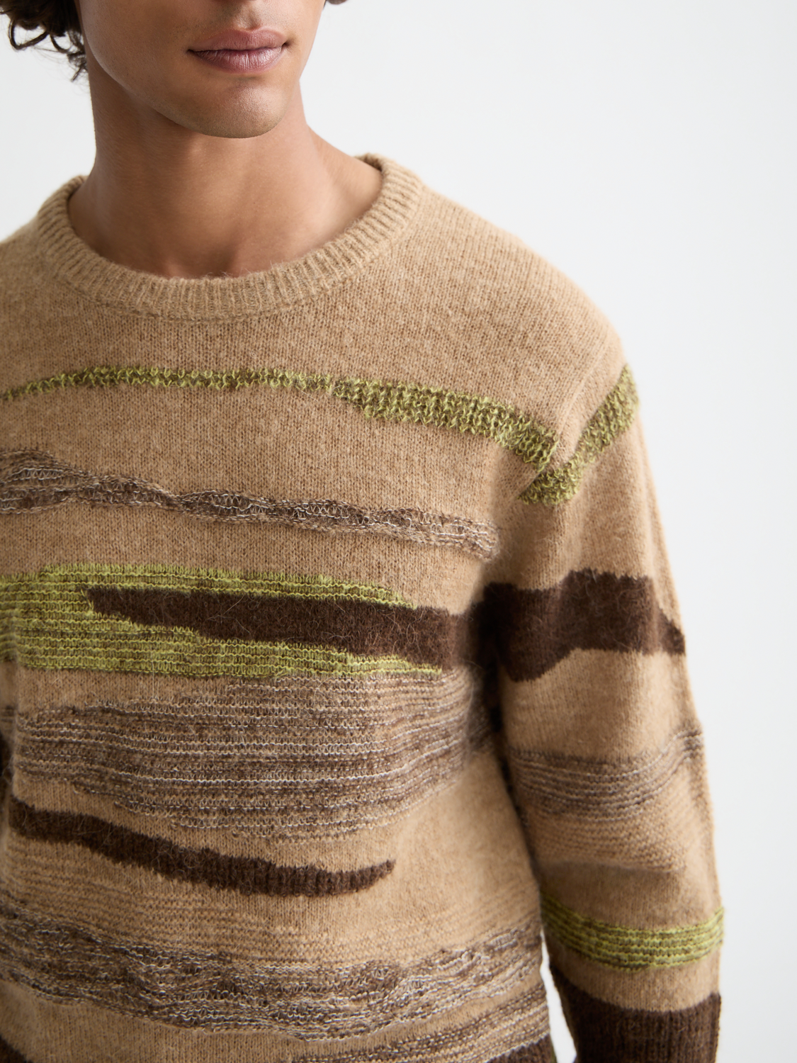 Fluffy alpaca wool blend crew neck