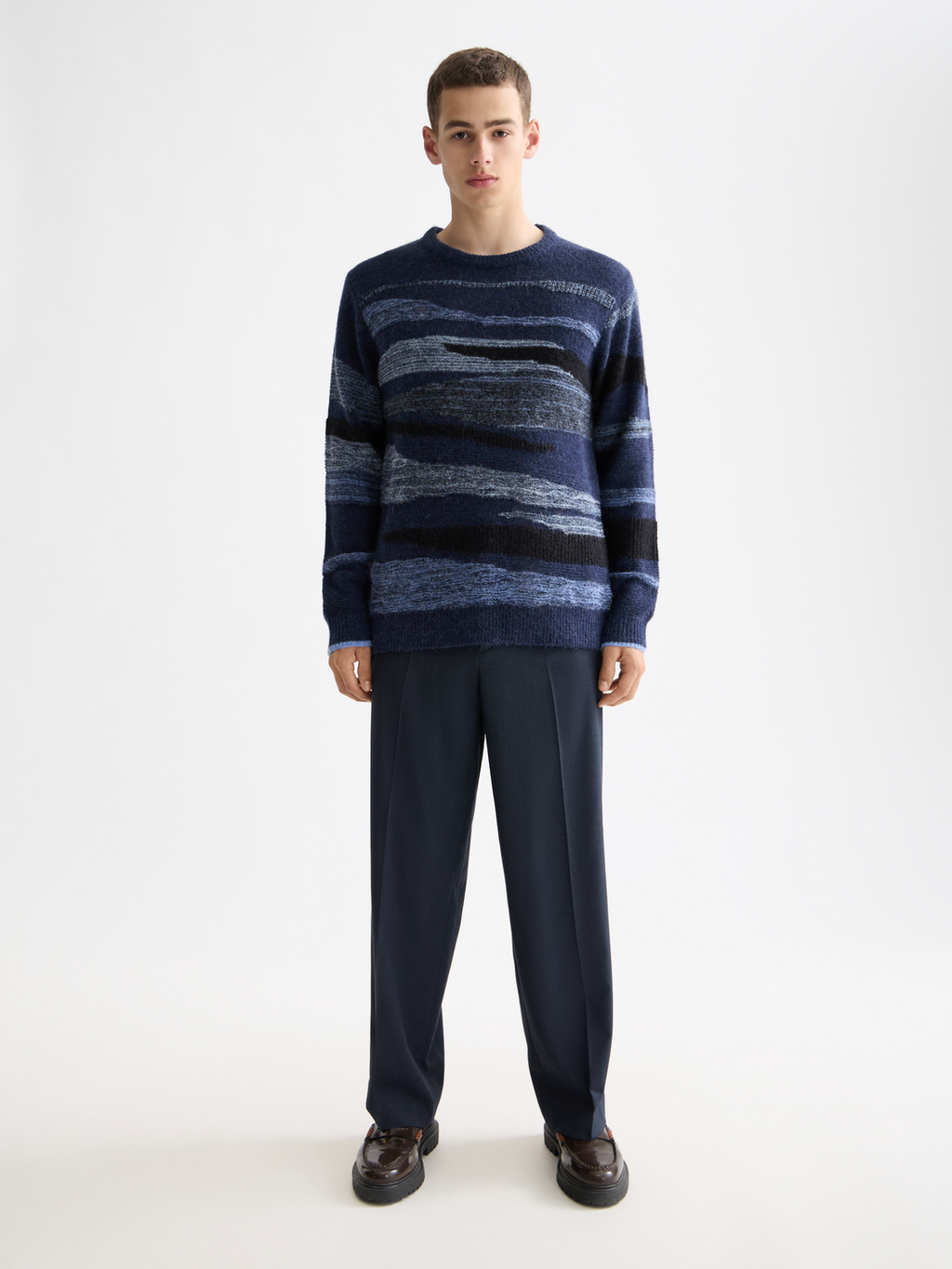 Fluffy alpaca wool blend crew neck