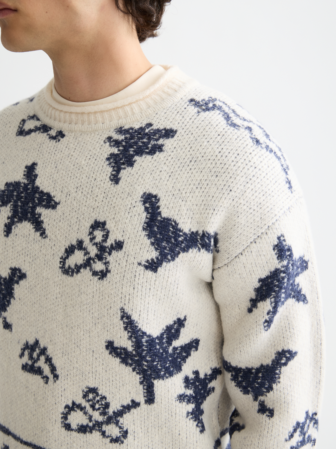 Jacquard dropped shoulder pullover