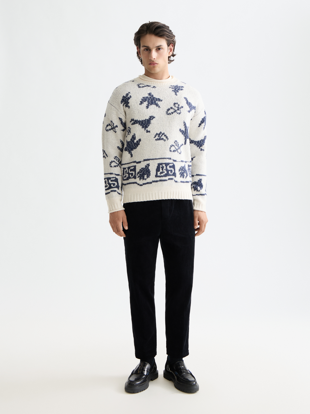 Jacquard dropped shoulder pullover