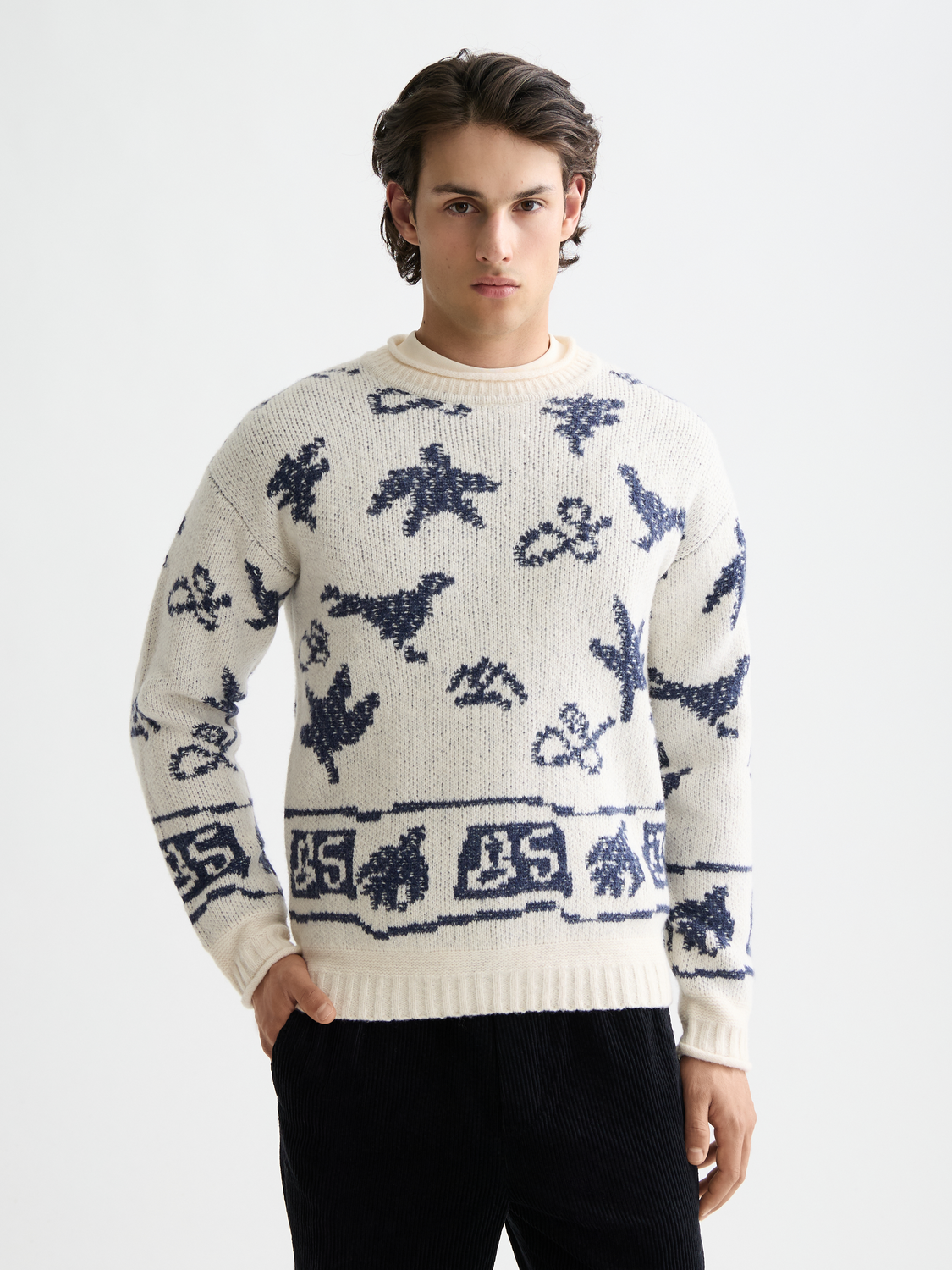 Jacquard dropped shoulder pullover