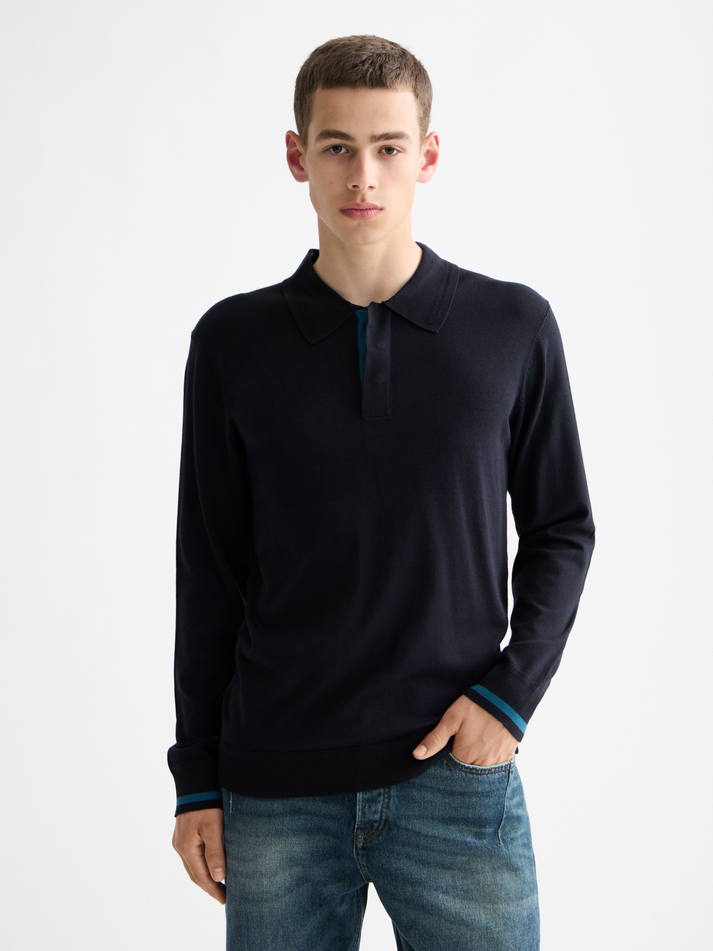 Knitted Long Sleeve Polo