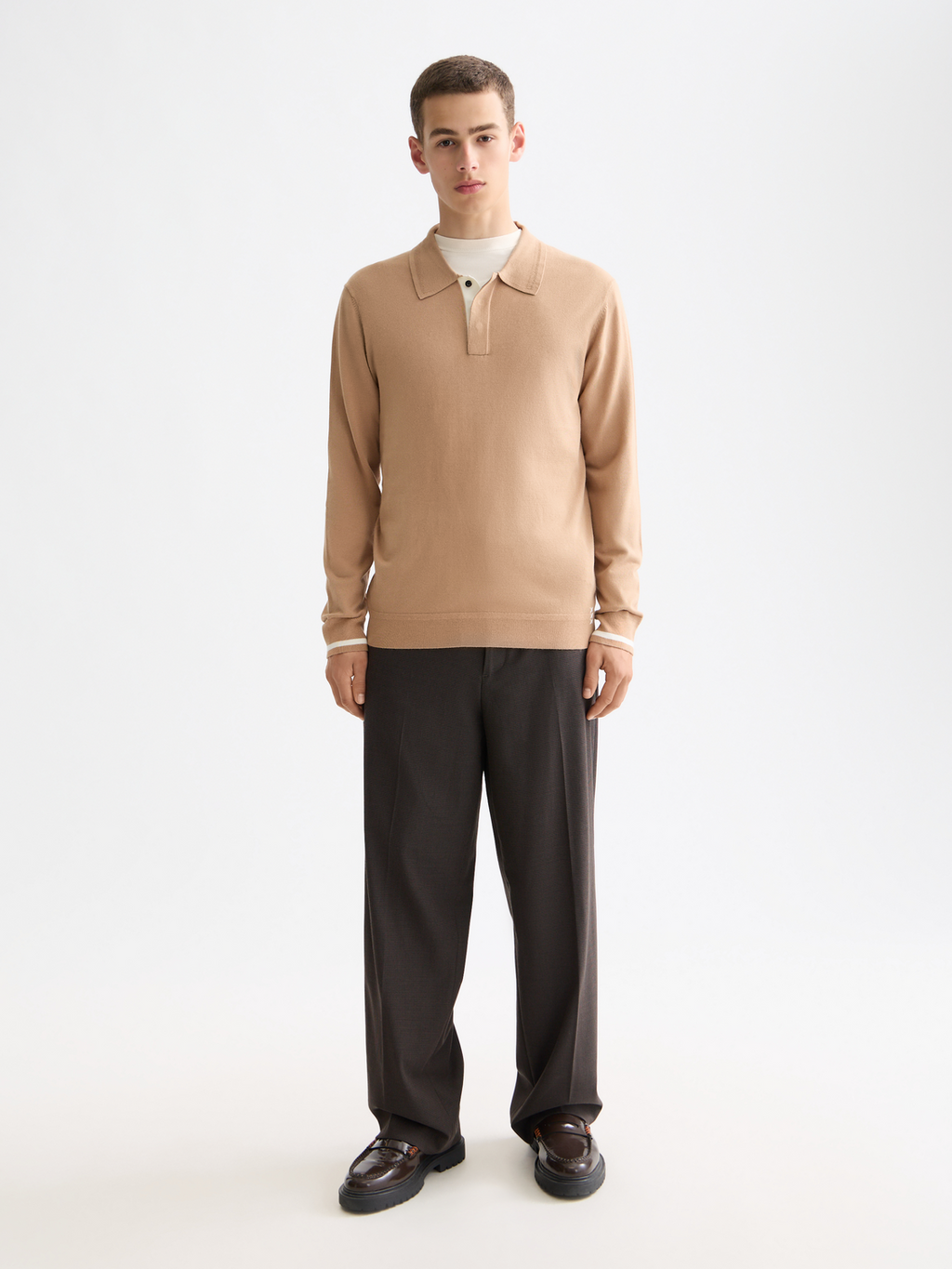Knitted Long Sleeve Polo