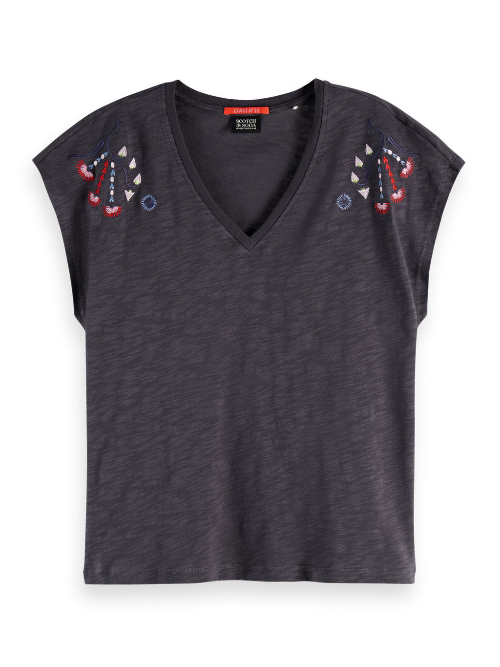 Embroidered V-neck T-shirt