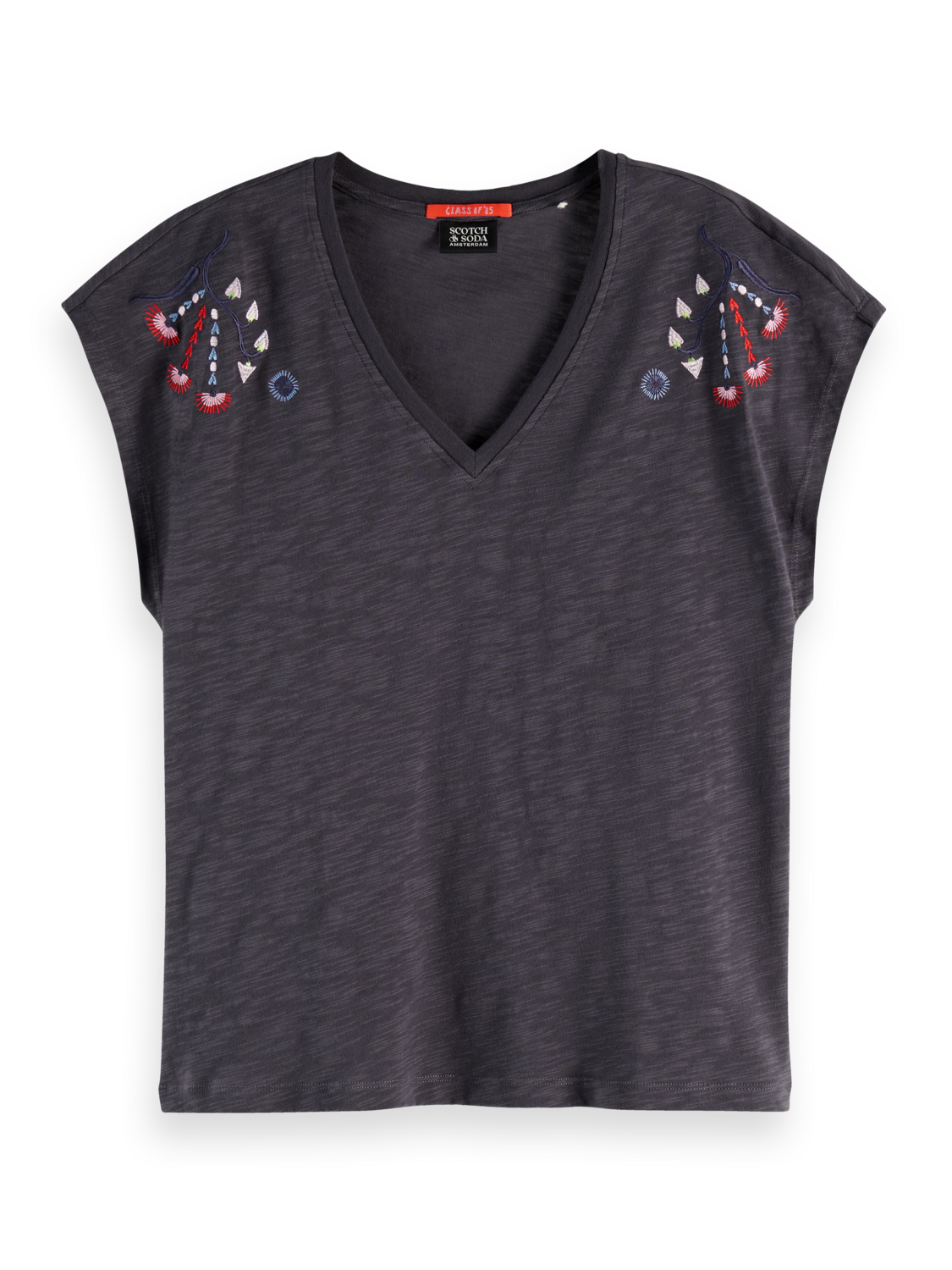 Embroidered V-neck T-shirt