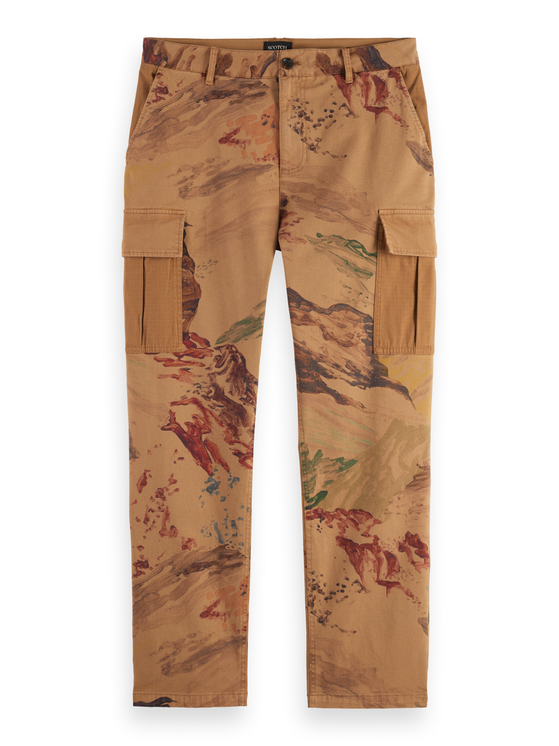 Harper-Printed garment-dyed cotton blend loose tapered cargo